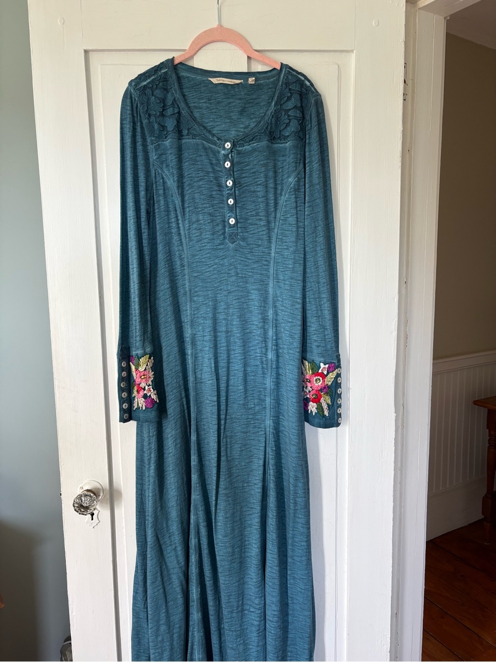 Soft Surroundings Embroidered Cuff Maxi Dress Small